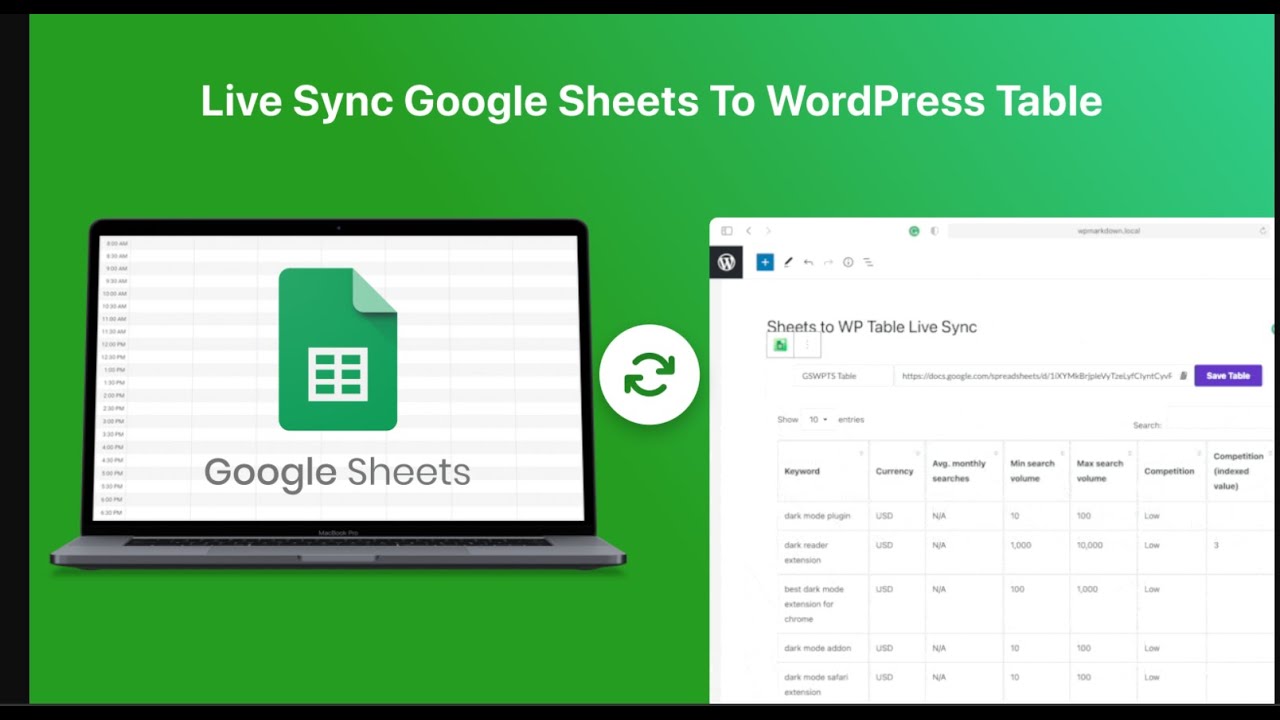 Google Sheets to WordPress Table Live Sync